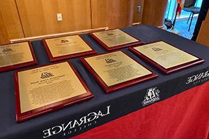 awards at Athletic Hall of Fame ceremony